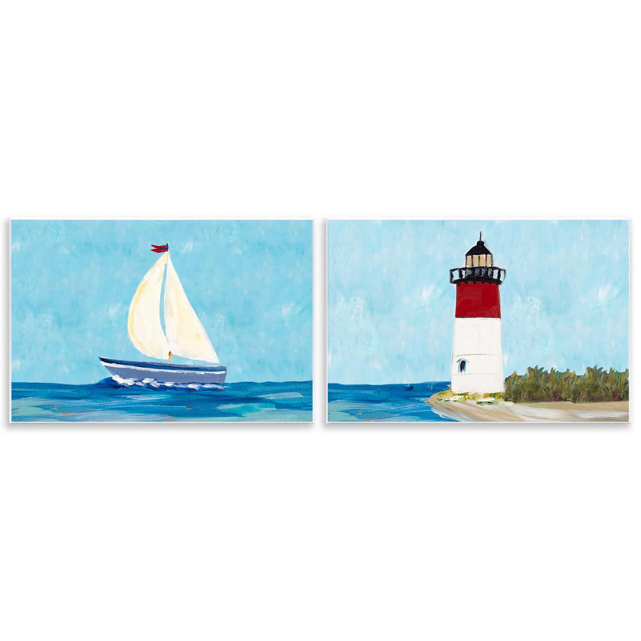 Stupell Industries Nautical Sail the Sea Lighthouse 2 pc Wall Plaque Art Set Design by Julie Derice